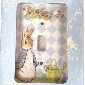 Beatrix Potter Peter Rabbit Ceramic Switch Plate C.R. Gibson Blue Nursery NIB
